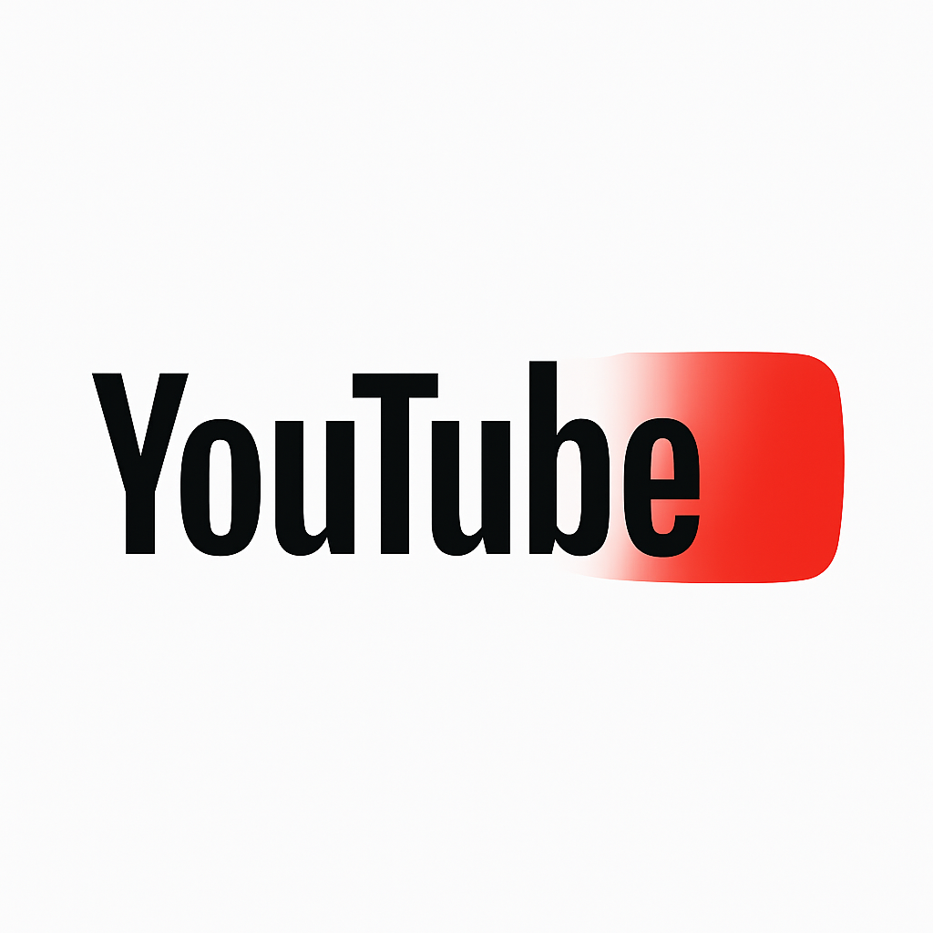 YouTube logosu. Siyah renkte "YouTube" yazısı, sağ tarafında ise kırmızı bir dikdörtgen içinde beyaz bir oynatma simgesi bulunuyor. Arka plan beyaz.
